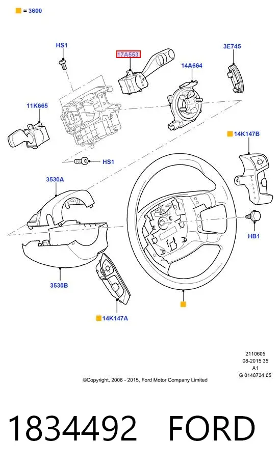 Правый подрулевой переключатель 1834492 Ford