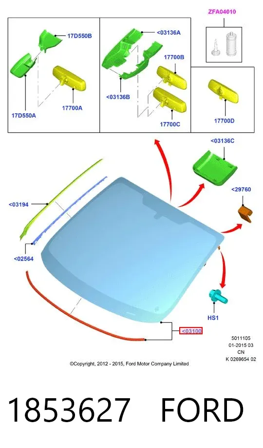 Лобовое стекло 1853627 Ford