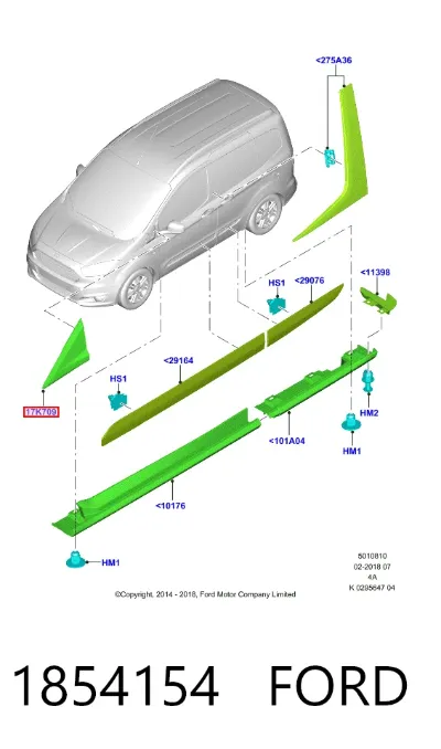 Накладка стойки кузова внешняя передняя правая FORD 1854154
