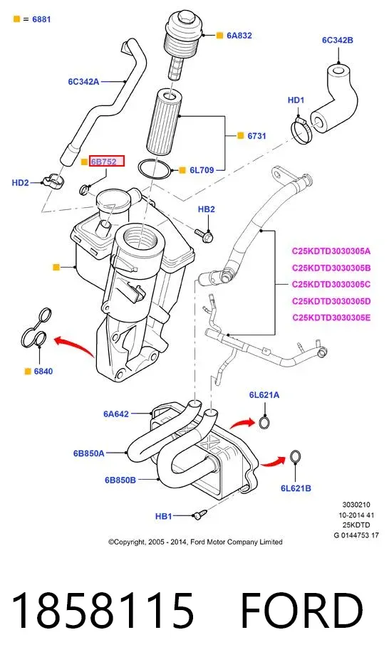 Прокладка радиатора масляного 1858115 Ford