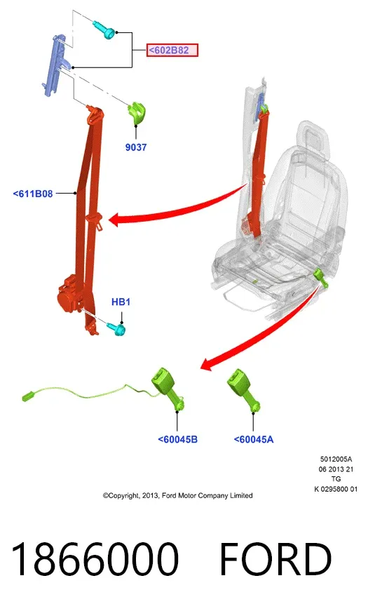 Регулятор высоты ремня безопасности передний левый BK21V611C46AE Ford