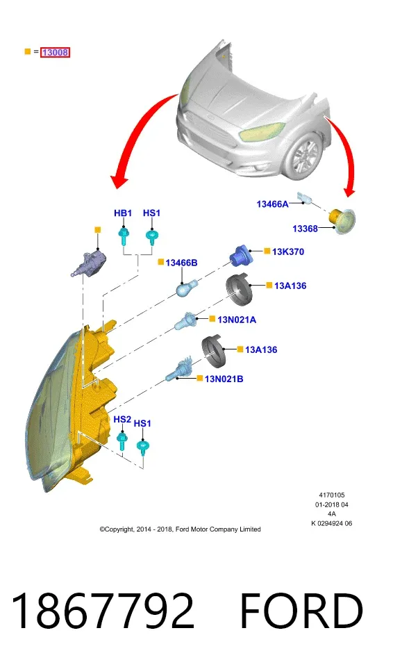 Правая фара 1867792 Ford