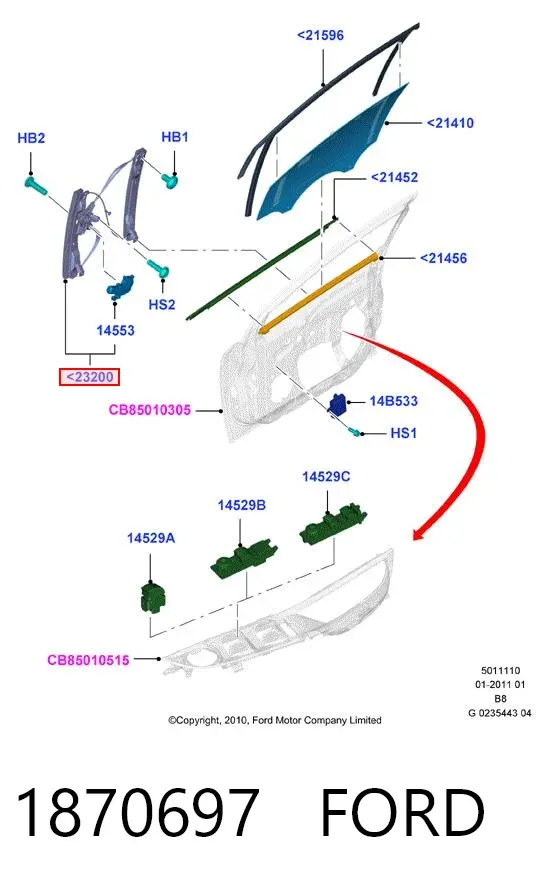 Стеклоподъемник передней правой двери 1870697 Ford