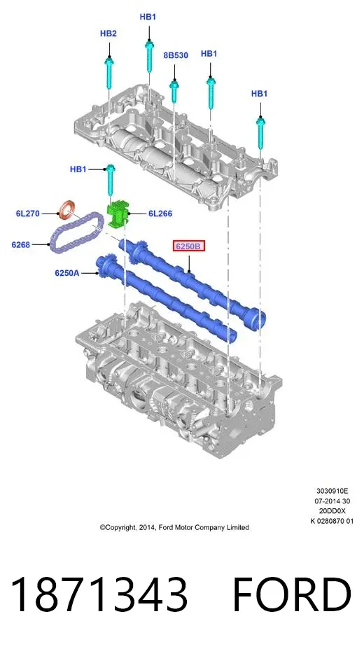Выпускной распредвал двигателя 1871343 Ford