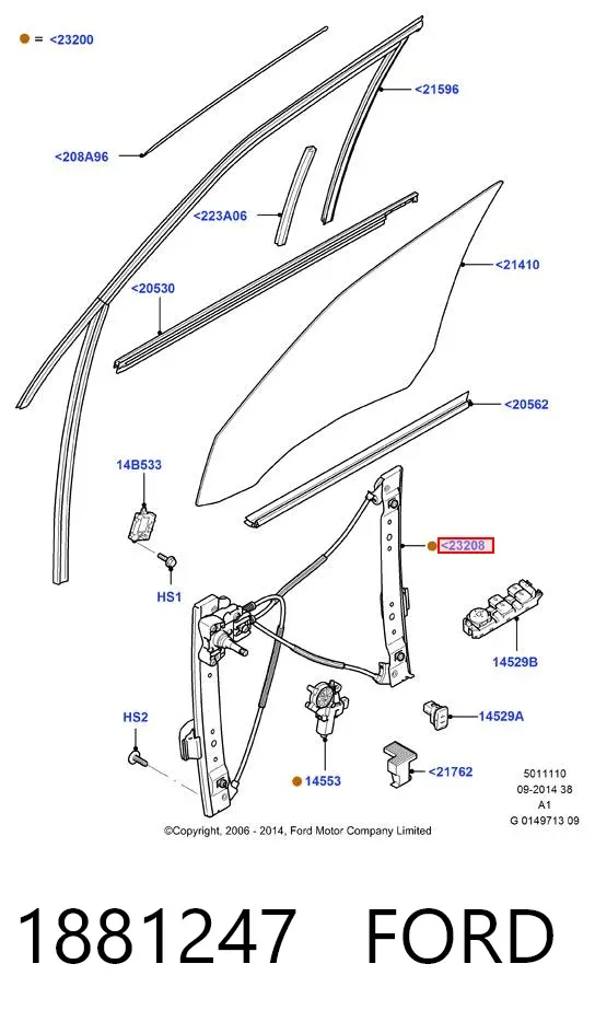 Стеклоподъемник передней правой двери 1881247 Ford