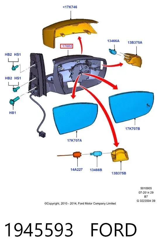 Правое зеркало 1945593 Ford