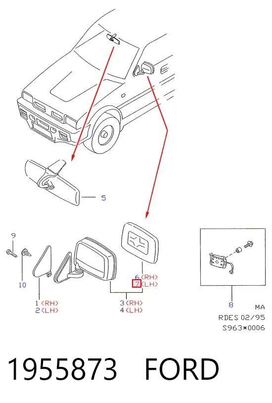 Стекло левого зеркала заднего вида 1955873 Ford