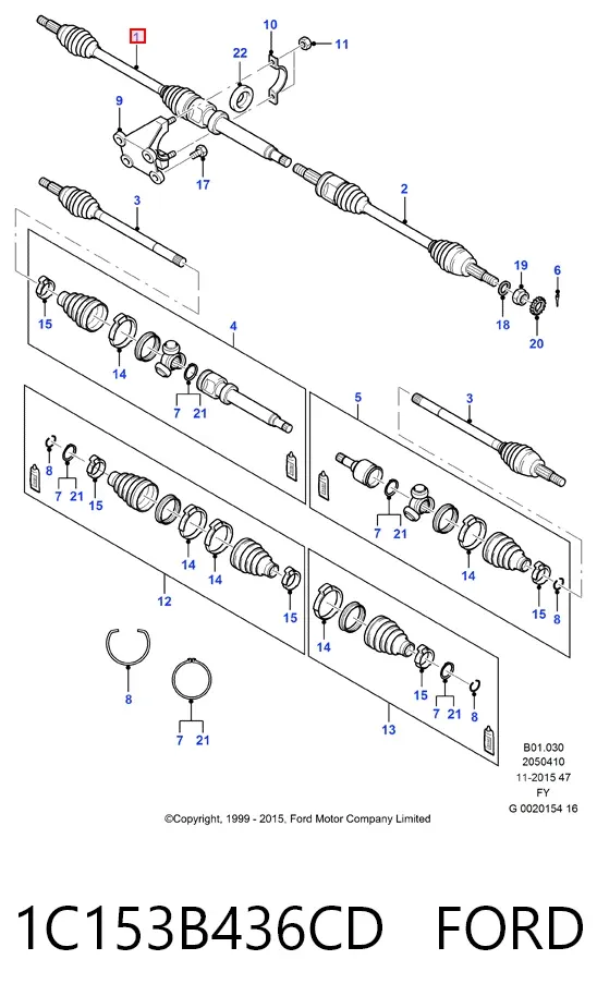 Правая полуось 1C153B436CD Ford