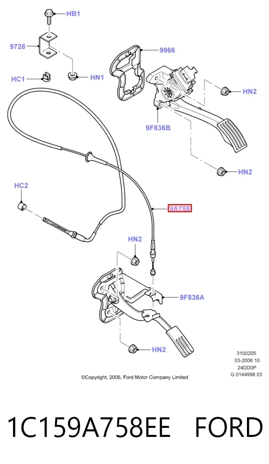 Трос газа 1C159A758EE Ford