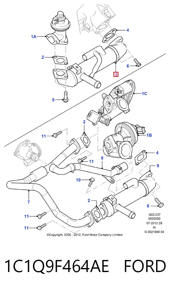 Радиатор системы EGR 1C1Q9F464AE Ford