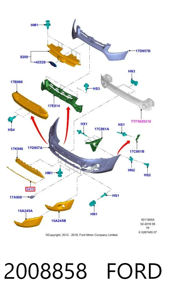 Молдинг решетки бампера переднего нижний 2008858 Ford