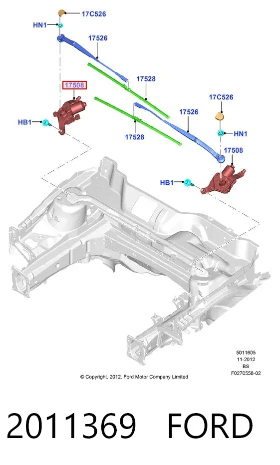 Мотор стеклоочистителя лобового стекла левый 2011369 Ford
