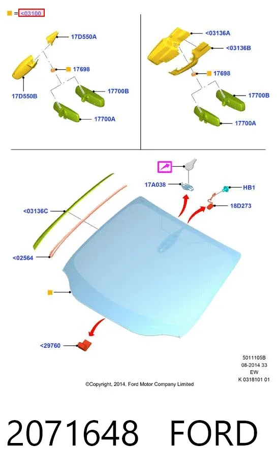 Лобовое стекло 2071648 Ford