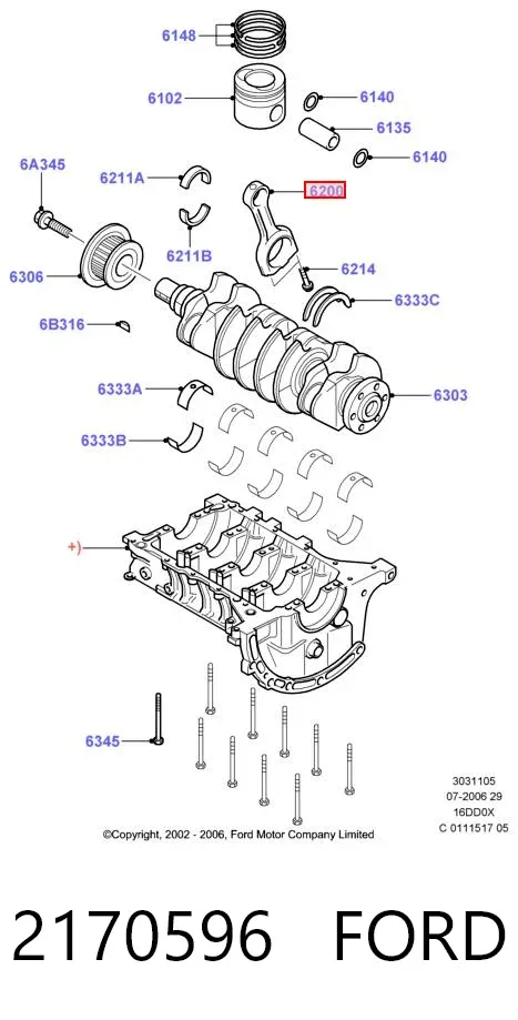 Шатун поршня двигателя 2170596 Ford