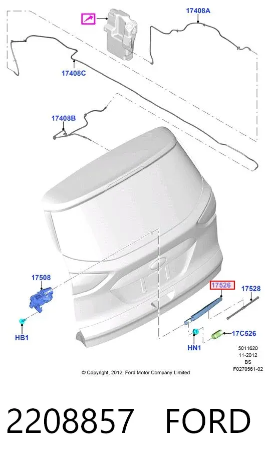 Рычаг-поводок стеклоочистителя заднего стекла 2208857 Ford