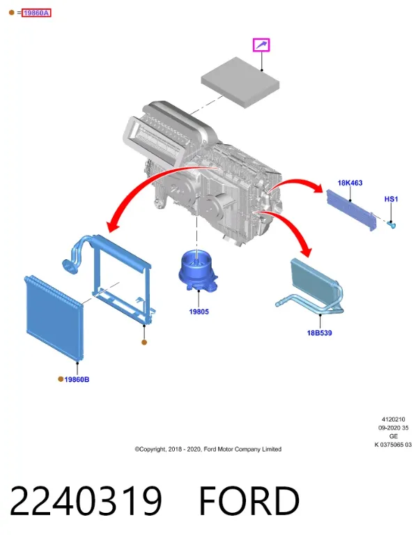 Испаритель кондиционера 2240319 Ford