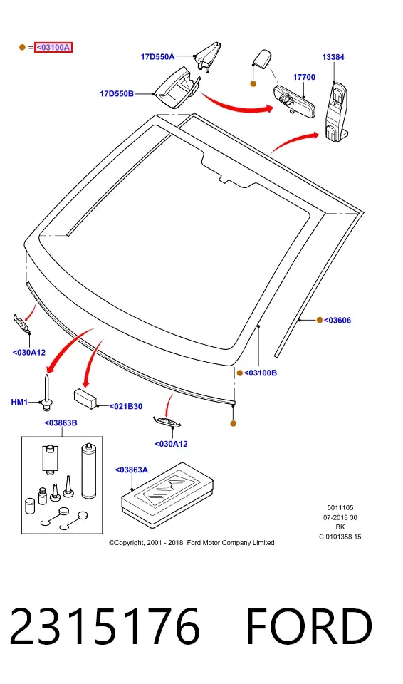 Лобовое стекло 2315176 Ford