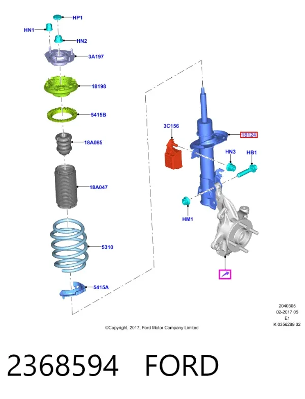 Амортизатор передний правый 2368594 Ford
