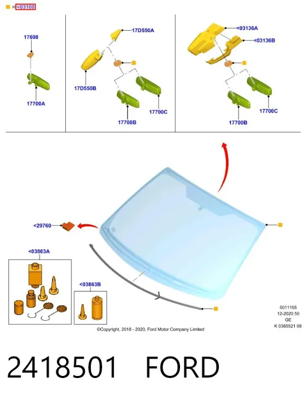 Лобовое стекло 2418501 Ford