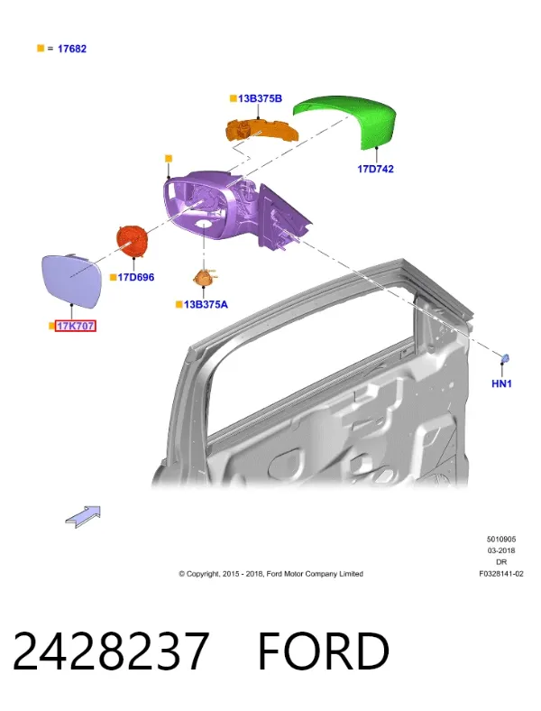 Стекло левого зеркала заднего вида 2428237 Ford
