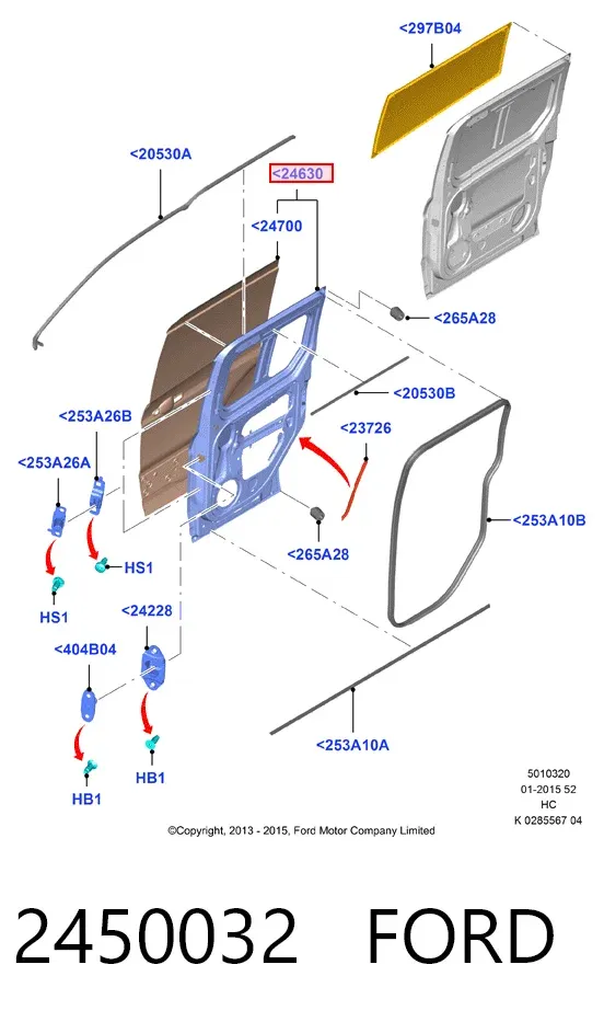Дверь боковая (сдвижная) правая 2450032 Ford