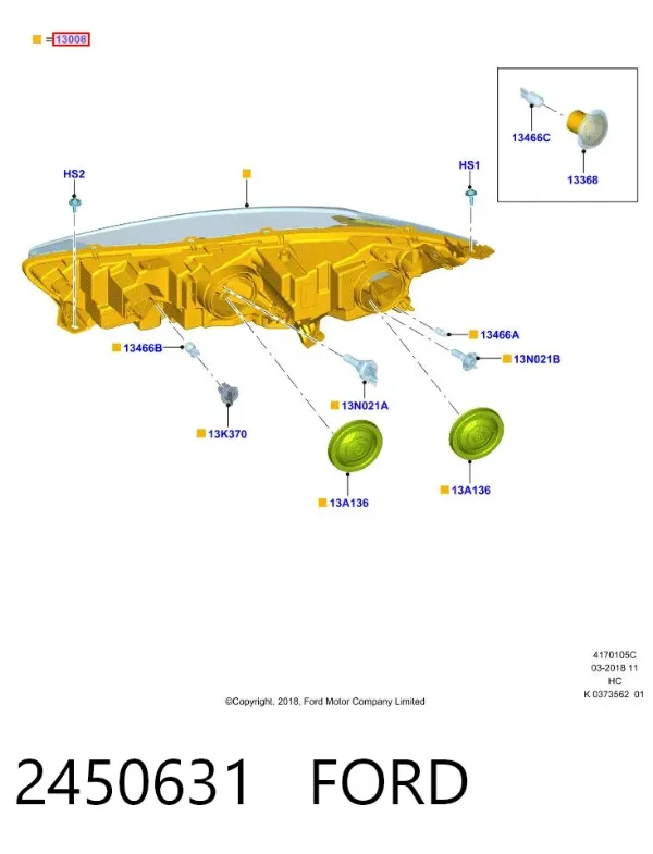 Правая фара KT1B13W029AF Ford