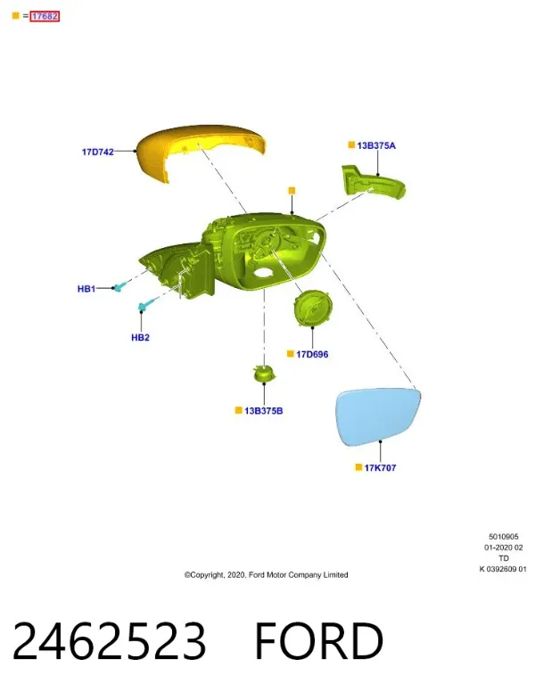 Правое зеркало 2462523 Ford