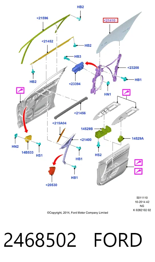 Стекло двери передней левой 2468502 Ford