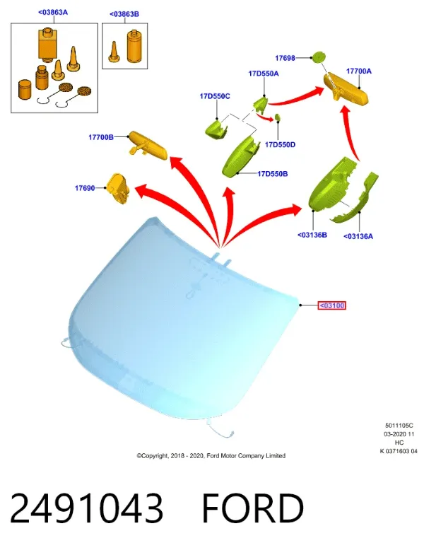 Лобовое стекло 2491043 Ford