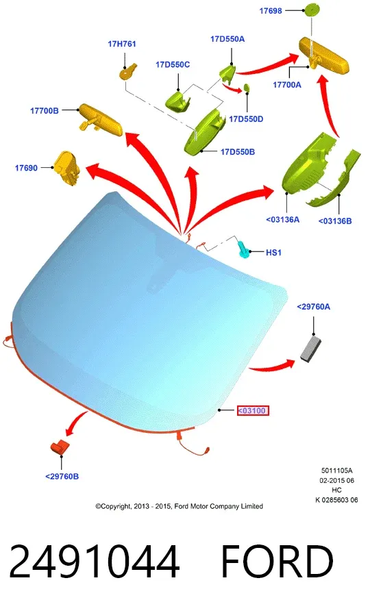 Лобовое стекло 2491044 Ford