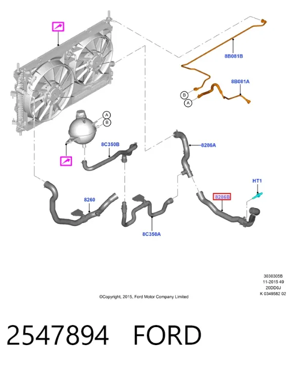 Нижний шлаг радиатора охлаждения 2547894 Ford