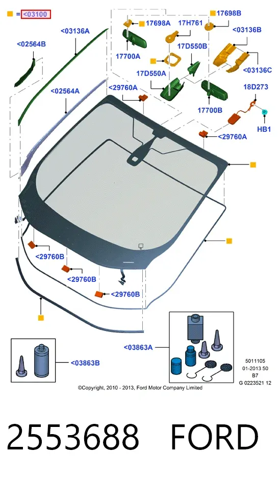 Лобовое стекло 2553688 Ford