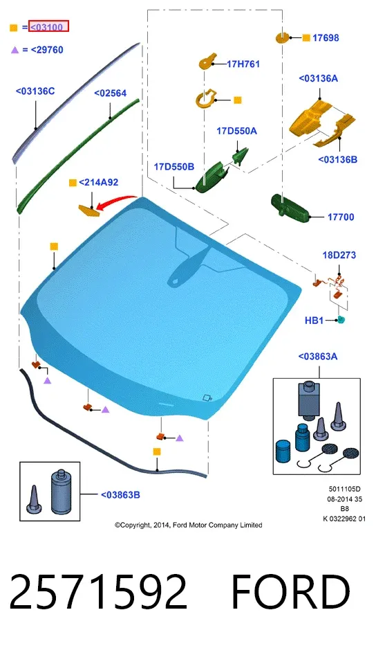 Лобовое стекло 2571592 Ford