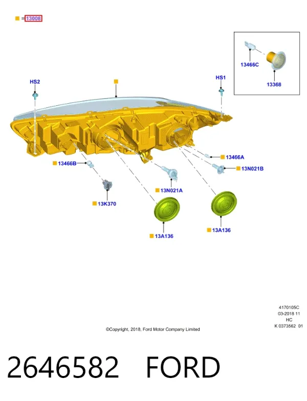 Левая фара KT1B13W030AE Ford