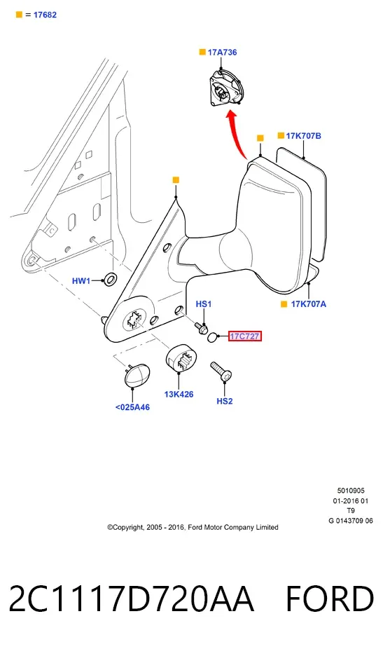 Корпус зеркала заднего вида правого (внутрення часть) 2C1117D720AA Ford