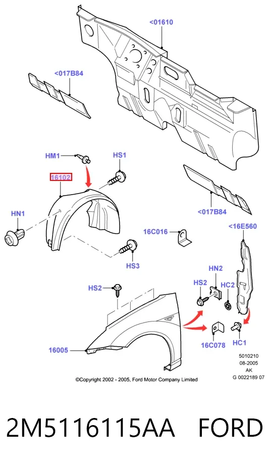 Подкрылок передний левый 2M5116115AA Ford