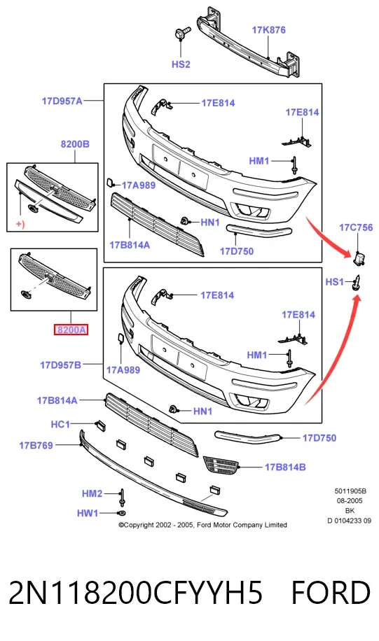 Решетка радиатора 2N118200CFYYH5 Ford