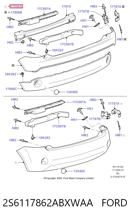 Задний бампер 2S6117862ABXWAA Ford