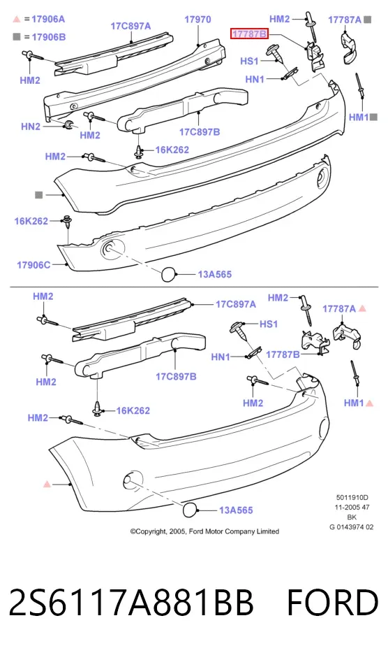 Кронштейн бампера заднего внешний правый 2S6117A881BB Ford