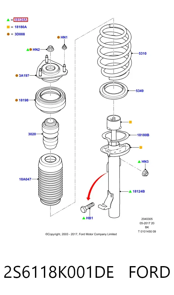 Амортизатор передний левый 2S6118K001DE Ford