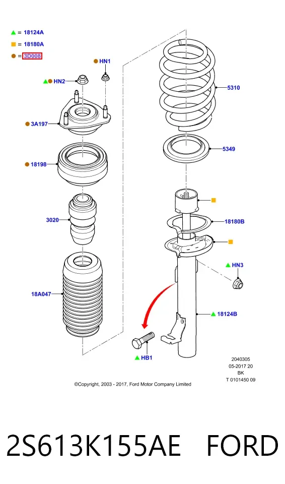 Опора переднего амортизатора 2S613K155AE Ford