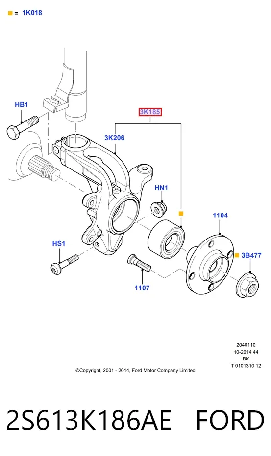 Цапфа передняя левая 2S613K186AE Ford