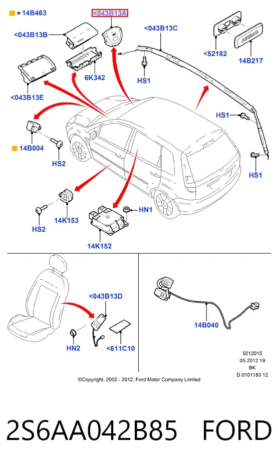 Подушка безопасности водителя 2S6AA042B85 Ford