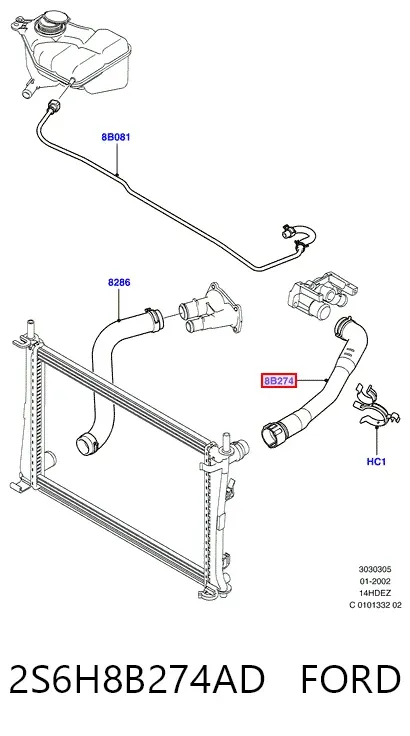 Патрубок радиатора 2S6H8B274AD Ford