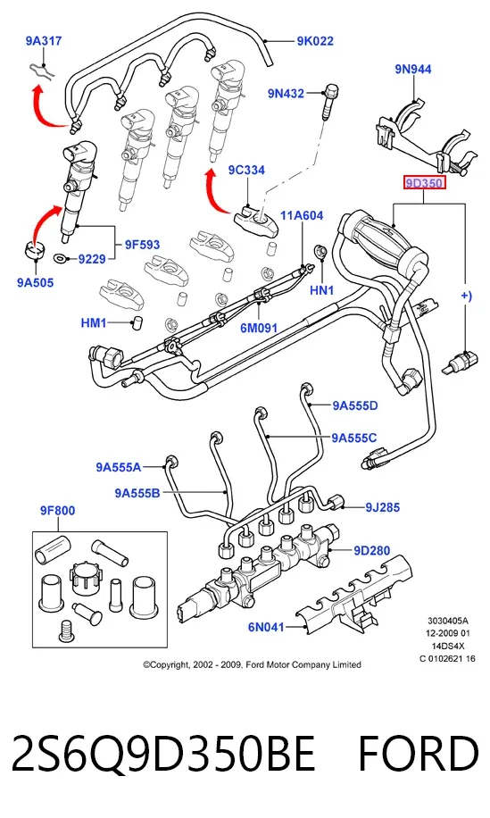 Трубка топливная от топливоподкачивающего насоса к ТНВД 2S6Q9D350BE Ford