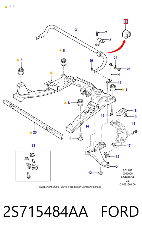 Втулка стабилизатора переднего 2S715484AA Ford