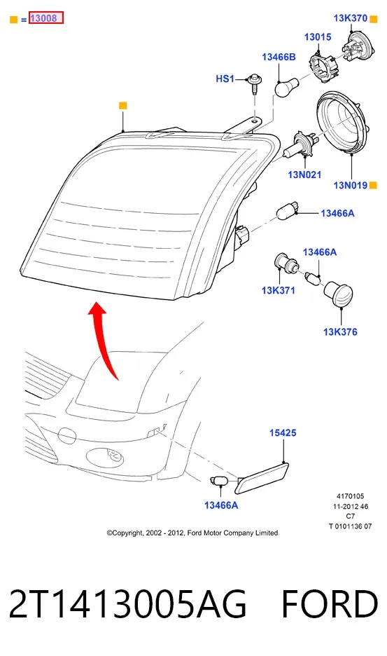 Левая фара 2T1413005AG Ford