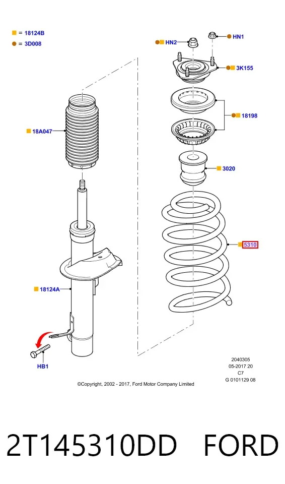 Передняя пружина 2T145310DD Ford