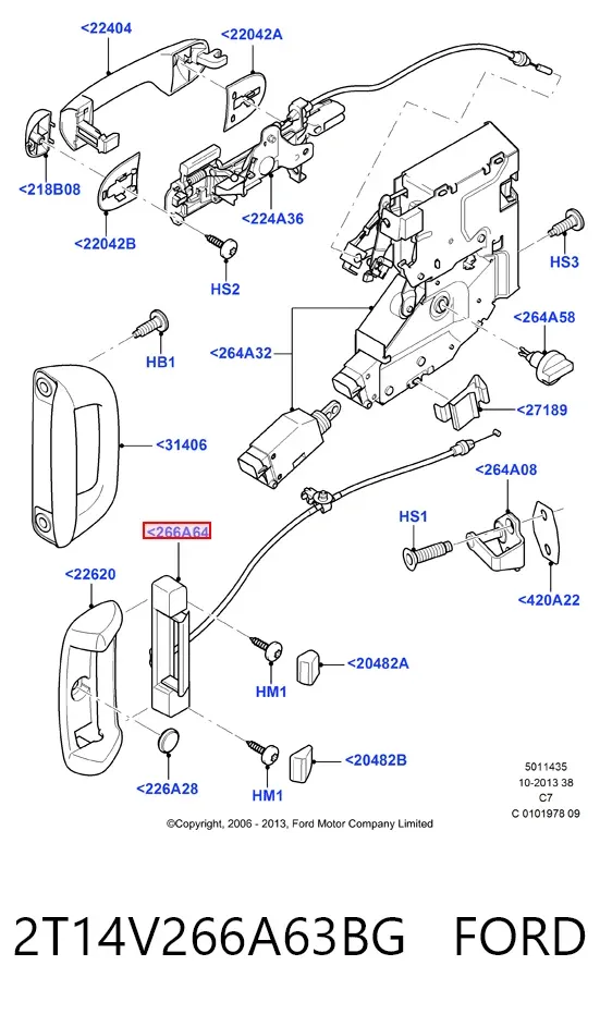 Ручка двери боковой (сдвижной) внутренняя левая 2T14V266A63BG Ford