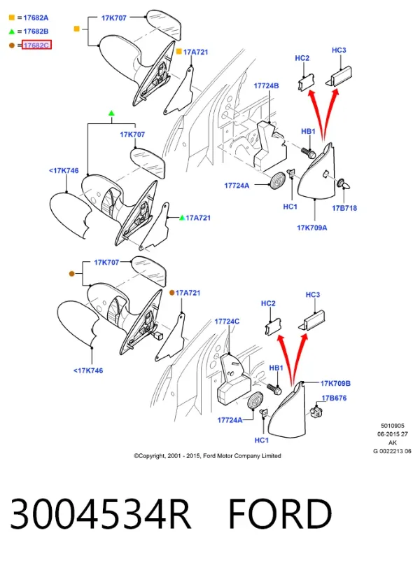 Правое зеркало 3004534R Ford